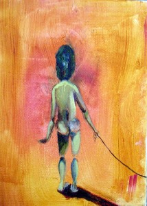female nude impressionist style, burnt orange oil on canvas, 15cm x 20cm