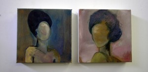 Portrait of 2 females, 1950's influence, pastel tones.
