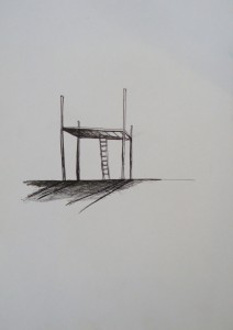 minimalist house in garrouse pen on paper