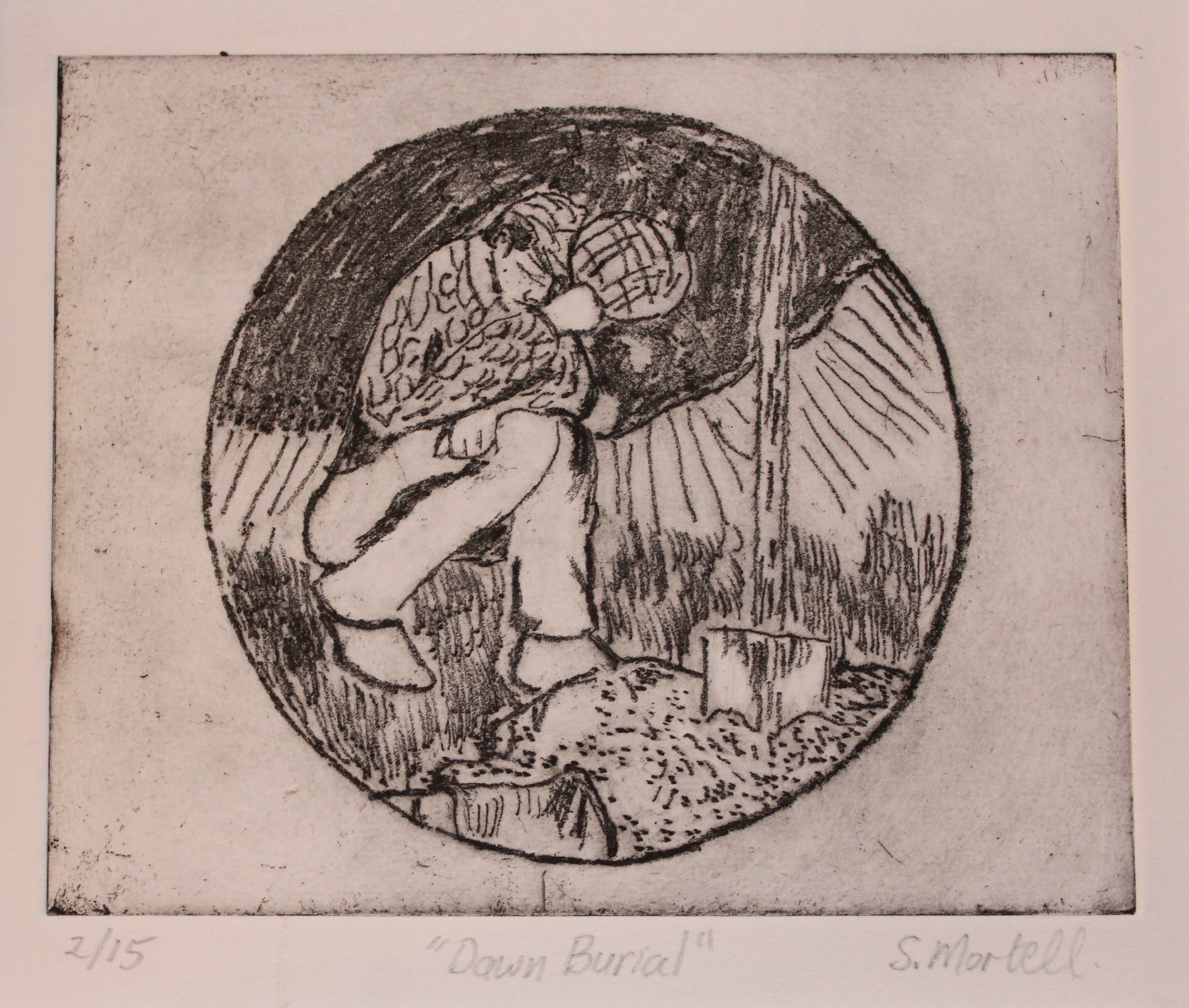 Etching series: horse grave farmer respect mourn friend companionship Mounted & framed approx.