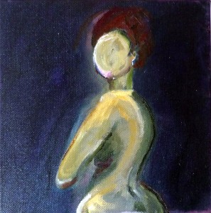impressionist style nude female with back to viewer semi abstract aubrn hair